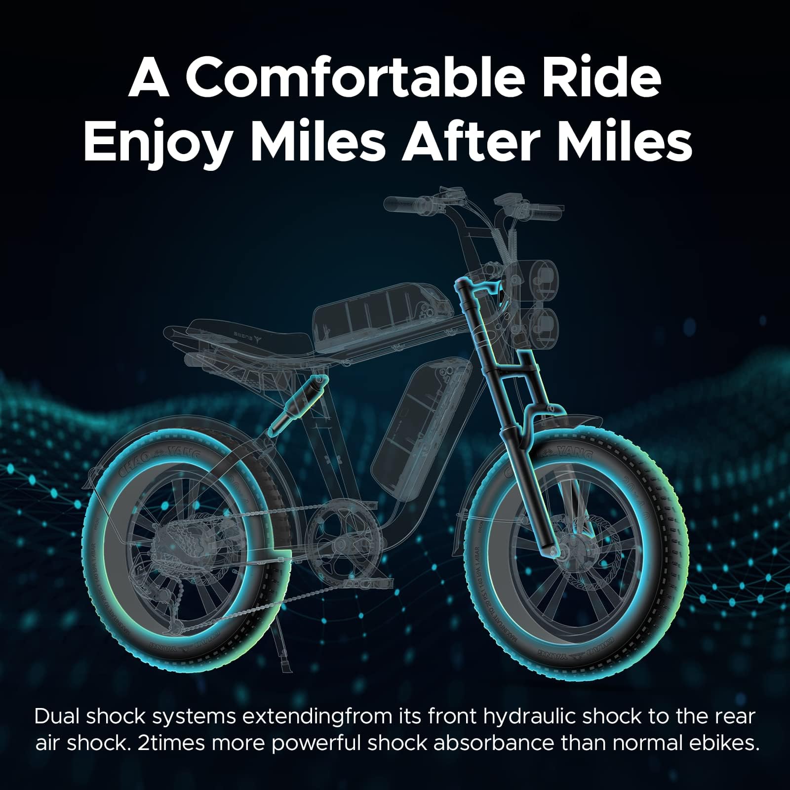 M20 Electric Bike E-bike with 20"×4.0" Fat Tire,75 KM+75 KM Range with 48V 13AH*2 Dual Battery System, Mountain Bike with Shimano 7-Speed for Adults