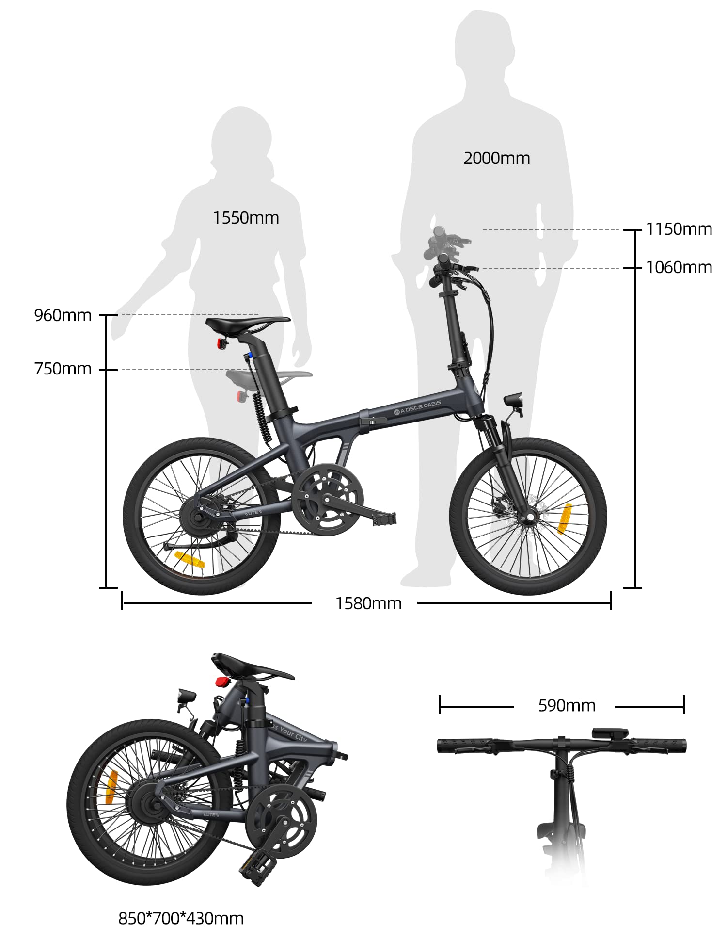 A Dece Oasis ADO Air 20S Folding E-Bike, Electric Bike Equipped with Carbon Belt/Torque Sensor/Hydraulic Disc Brakes/APP City Commuting, Electric Bike for Adults(Shock Absorption Version)