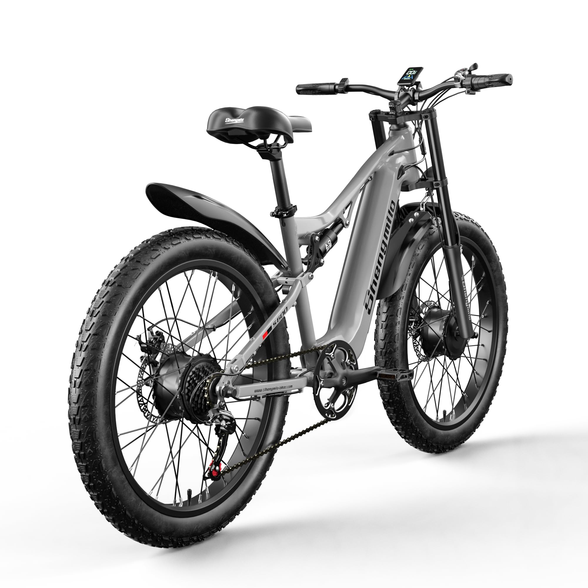 Shengmilo Dual Suspension S600 E-Mountain Bike Dual Motor Electric Motorbike 26Inch Fat Tire Electric Bike 840WH Battery with Removable Li-Ion Battery and 7 Speed Gear for Adults-Men(UK Warehouse)
