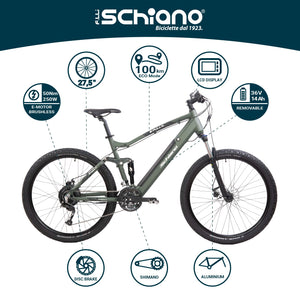F.lli Schiano E-Fully 27.5 inch electric bike , mountain bike for adults , road bicycle men women ladies , bikes for adult , e-bike with accessories , 36v battery, full suspension , motor , charger